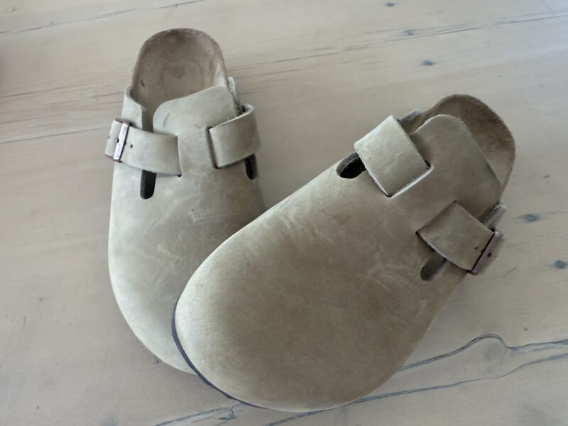Suede Boston Birkenstocks in Taupe