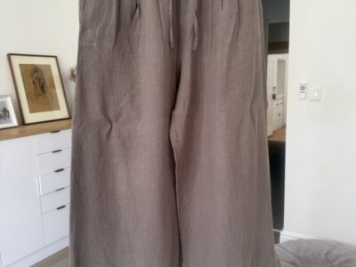 Zara Chocolate Linen Pants - Extra Long with Wide Cuff Detail